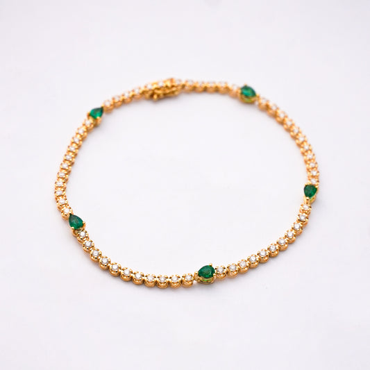 Tenis Lyra con esmeraldas y diamantes naturales en oro 18k