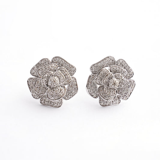 Aretes Rosas con diamantes naturales en Oro 18k Blanco