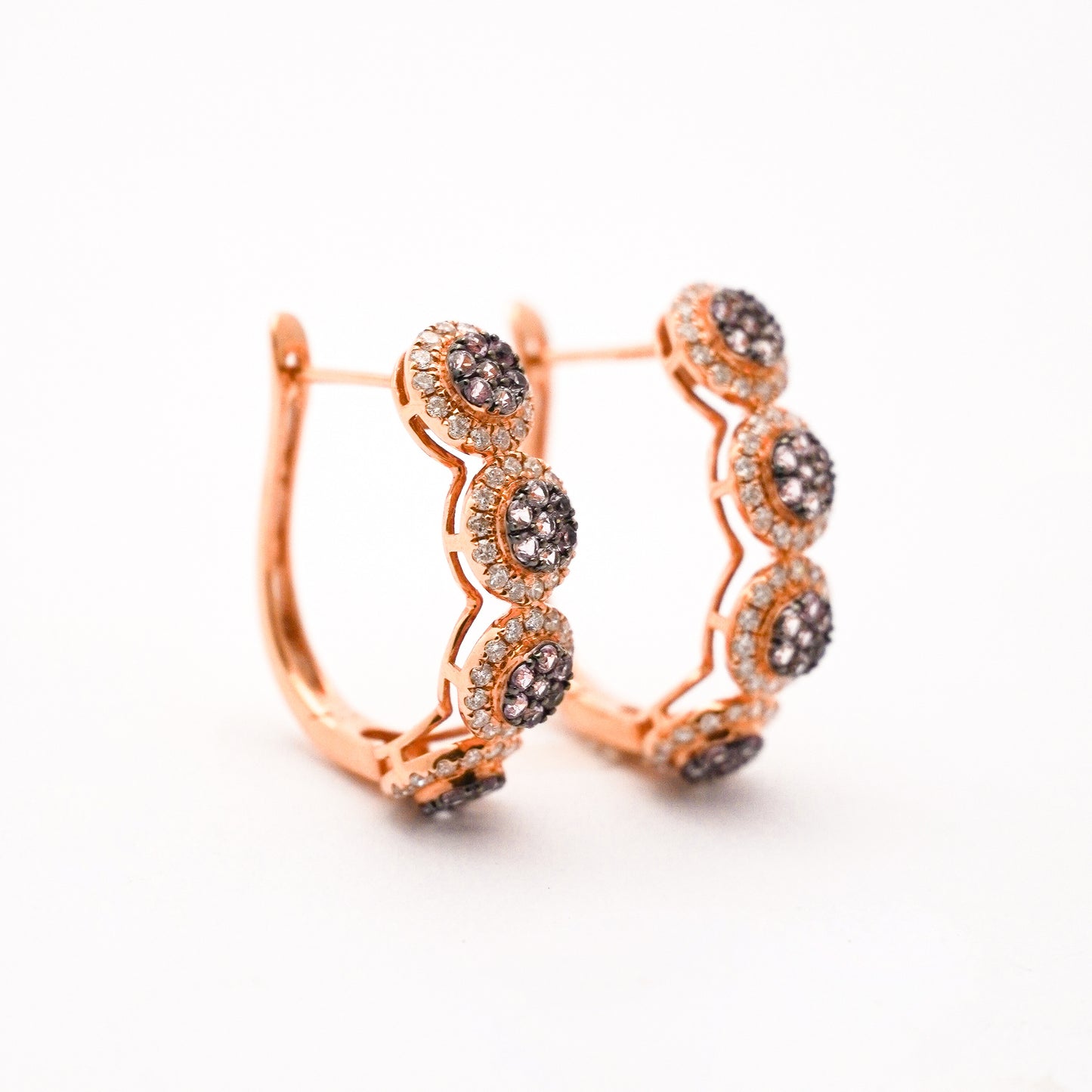 Argollas con zafiros y diamantes naturales en Oro18k naranja