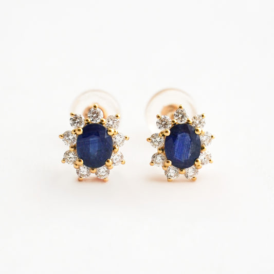 Aretes brillo imperial con zafiro y diamantes naturales en Oro18k amarillo