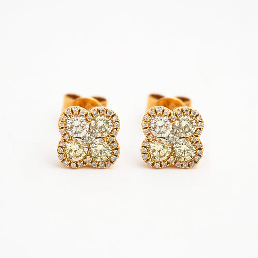 Aretes trebol de oro con diamantes en Oro18k amarillo
