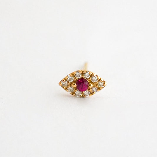 1/2 Arete ojo turco rubí y diamantes naturales en Oro18k