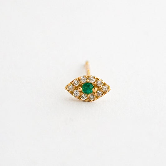 1/2 Arete ojo turco esmeralda y diamantes naturales en Oro18k