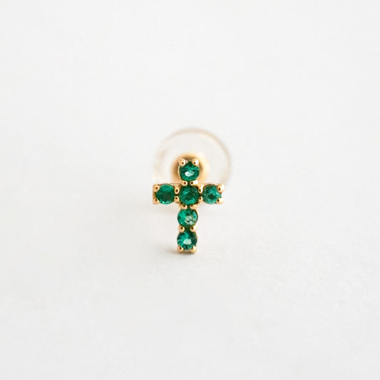 1/2 Arete cruz esmeralda en Oro18k