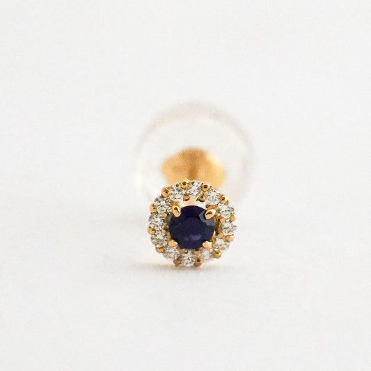 1/2 Arete mini imperial zafiro y diamantes naturales en Oro18k