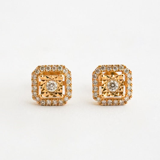 Aretes Emerald Halo con diamantes naturales en Oro18k amarillo