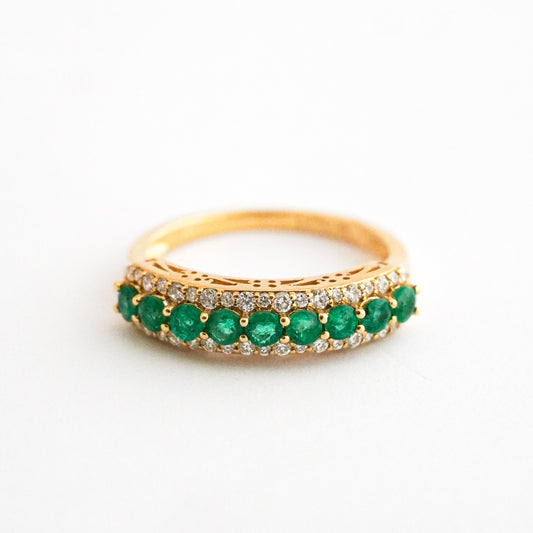 Anillo Rivier Esmeralda con diamantes naturales Oro18k