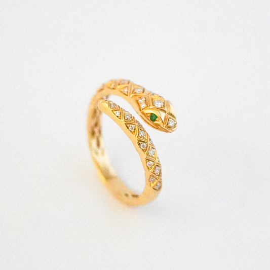 Anillo Sibilia Serpiente Esmeralda con diamantes naturales Oro18k