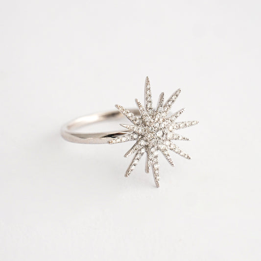Anillo estrella del norte en oro blanco con diamantes naturales Oro18k
