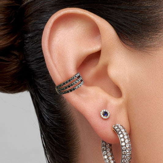 Earcuff 3R con diamantes negros en Oro18k