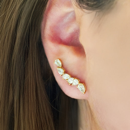 Aretes climber pera con diamantes naturales en Oro18k