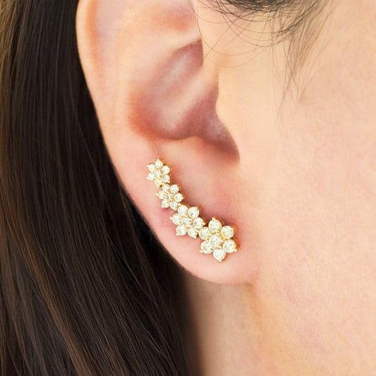 Aretes climber rosetas con diamantes naturales en Oro18k