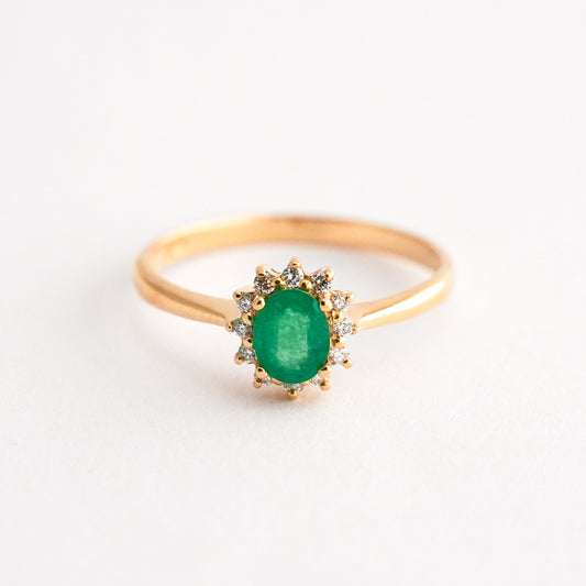 Anillo brillo imperial con esmeralda y diamantes naturales en Oro18k