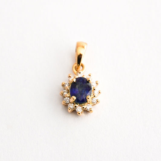 Dije brillo imperial con zafiro y diamantes naturales en Oro18k