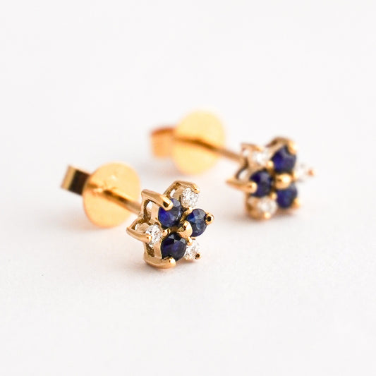 Aretes Iridia con zafiros y diamantes naturales en oro 18k amarillo