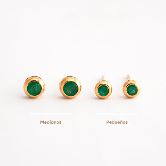 Aretes Bicelados con esmeraldas en oro 18k
