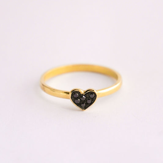 Anillo corazón con diamantes negros naturales Oro18k